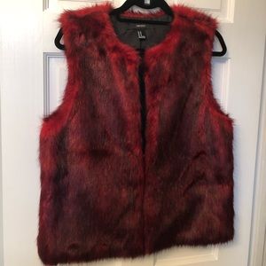 Forever21 Red Faux Fur Zippered Vest